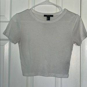 Forever 21 White Short-sleeved Crop Top